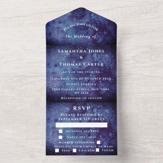 Galaxy Starry Night Universe Sky Wedula All In One Einladung (Innen Boden)