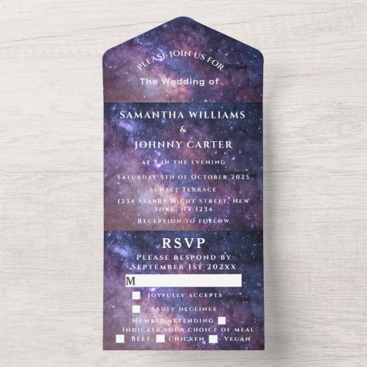 Galaxy Starry Night Universe Sky Wedula All In One Einladung (Innen Boden)