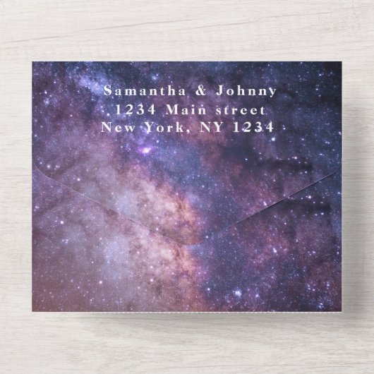 Galaxy Starry Night Universe Sky Wedula All In One Einladung (Rückseite)