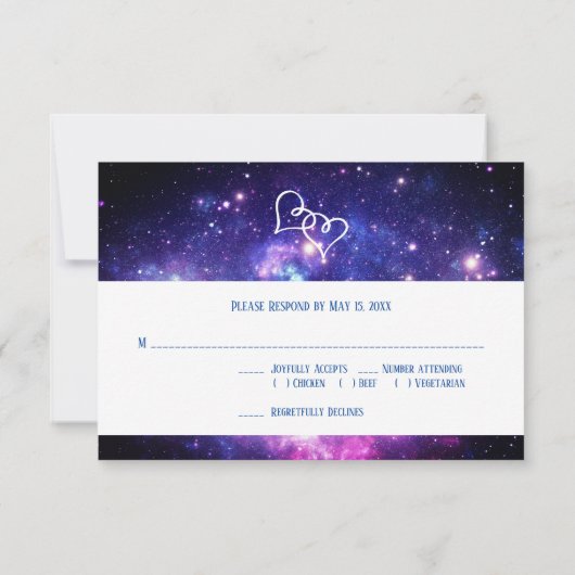 Galaxy Starry Night Wedding RSVP Karten mit Essen (Rückseite)