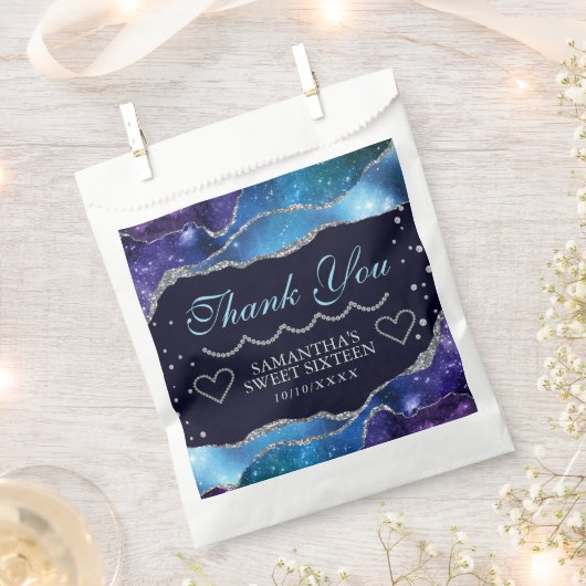 Galaxy starry Silver Glitzer Agate Sweet 16 Geschenktütchen (Ausgeschnitten)