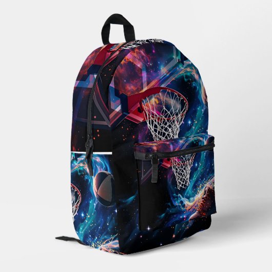 Galaxy Starry Sky Basketball Game Bedruckter Rucksack (Rückseitige Ecke links)