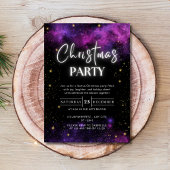 Galaxy Starry Space Neon Black Christmas Party Einladung