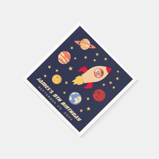 Galaxy Stars Birthday Boy Foto Space Rocket Serviette (Ecke)