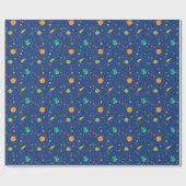 Galaxy Stars & Planets Solar System Navy Blue Geschenkpapier (Flach)