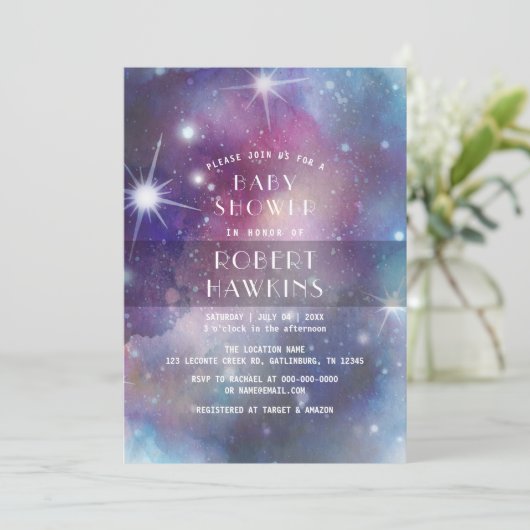 Galaxy Stars und Außenraumdusche Einladung (Stehend Vorderseite)