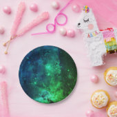 Galaxy Stars Weltraum Grünes Neonmuster Pappteller (Party)