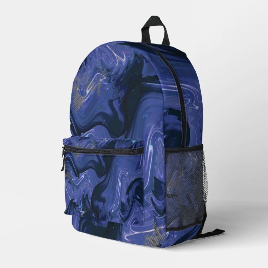 Galaxy Swirl Blauer Glitzer Abstraktes kosmisches Bedruckter Rucksack (Rückseitige Ecke Rechts)