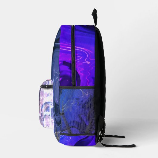 Galaxy Swirl Blauer Glitzer Abstraktes kosmisches Bedruckter Rucksack (Rechts)