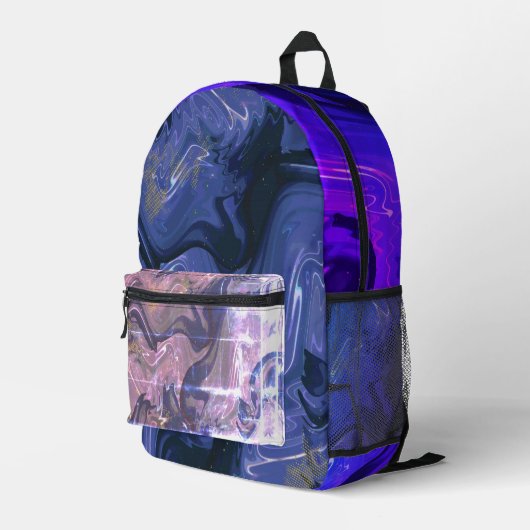 Galaxy Swirl Blauer Glitzer Abstraktes kosmisches Bedruckter Rucksack (Rückseitige Ecke Rechts)