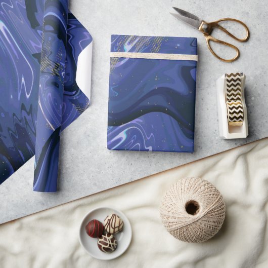 Galaxy Swirl Blauer Glitzer Abstraktes kosmisches Geschenkpapier (Kunsthandwerk)