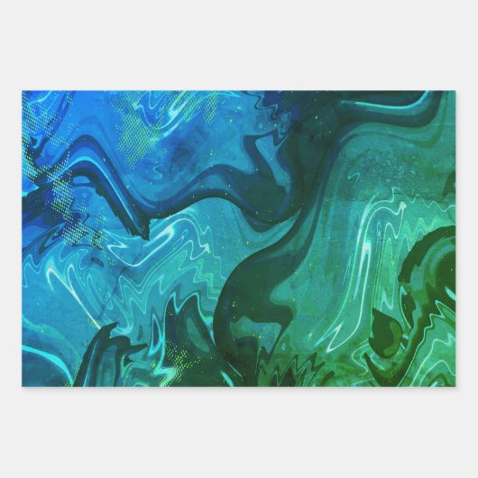 Galaxy Swirl Blauer Glitzer Abstraktes kosmisches  Geschenkpapier Set (Vorderseite 2)