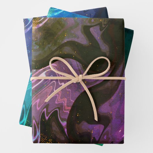 Galaxy Swirl Blauer Glitzer Abstraktes kosmisches  Geschenkpapier Set (Beispiel)