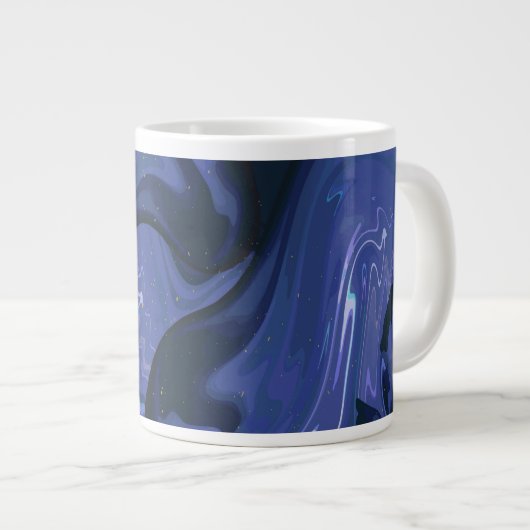 Galaxy Swirl Blauer Glitzer Abstraktes kosmisches Jumbo-Tasse (Vorderseite Rechts)