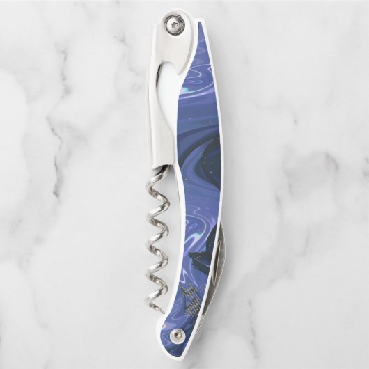 Galaxy Swirl Blauer Glitzer Abstraktes kosmisches Kellnermesser (Vorderseite)
