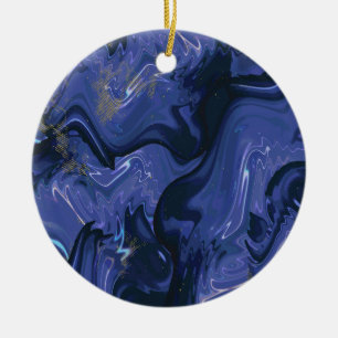 Galaxy Swirl Blauer Glitzer Abstraktes kosmisches Keramik Ornament
