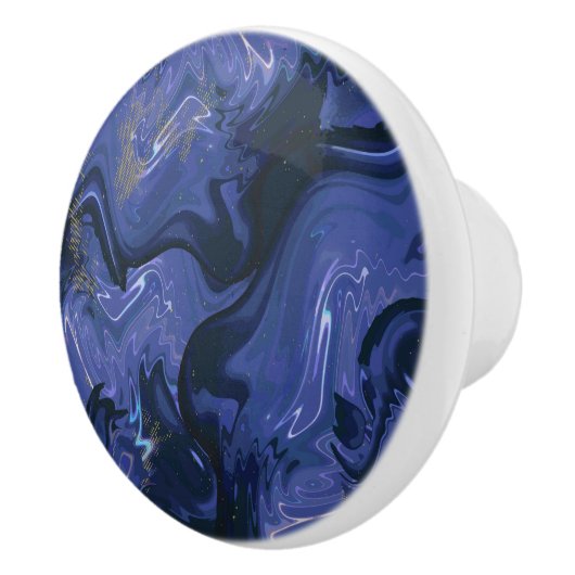 Galaxy Swirl Blauer Glitzer Abstraktes kosmisches Keramikknauf (Rechts)