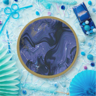 Galaxy Swirl Blauer Glitzer Abstraktes kosmisches Pappteller