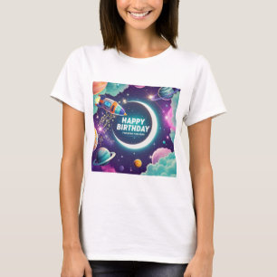 Galaxy-thematisierte Geburtstagsfeiermond, Stars T-Shirt