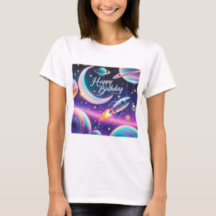 Galaxy-thematisierte Geburtstagsfeiermond, Stars T-Shirt