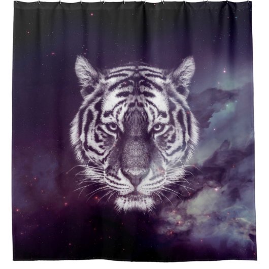 Galaxy Tiger Face Wallpaper Duschvorhang (Vorderseite)