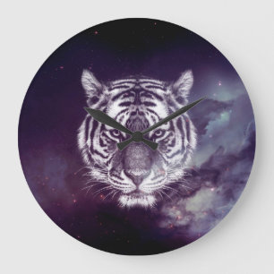 Galaxy Tiger Face Wallpaper Große Wanduhr