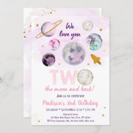 Galaxy Two der Mond Rosa Gold Weltraum Geburtstag Einladung