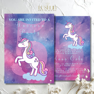 Galaxy Unicorn Magical Starry Geburtstagsparty Einladung