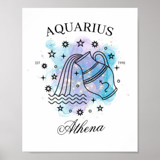 Galaxy Watercolor Aquarius Zodiac Zeichen Poster