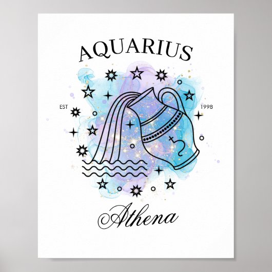 Galaxy Watercolor Aquarius Zodiac Zeichen Poster (Vorne)