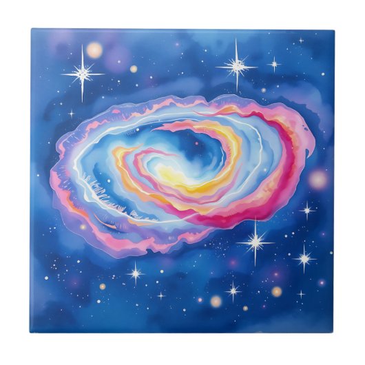 Galaxy Watercolor Farbschwirbeln und funkeln Fliese (Vorderseite)