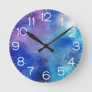 Galaxy Watercolor Pinsel Sterne Night Sky Runde Wanduhr