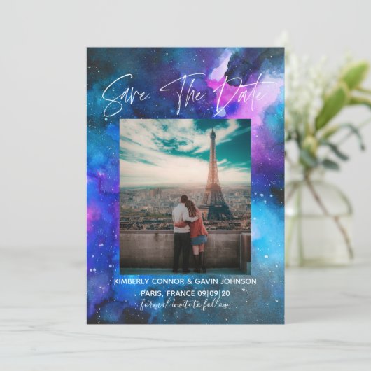 Galaxy Watercolor | Save The Date (Stehend Vorderseite)