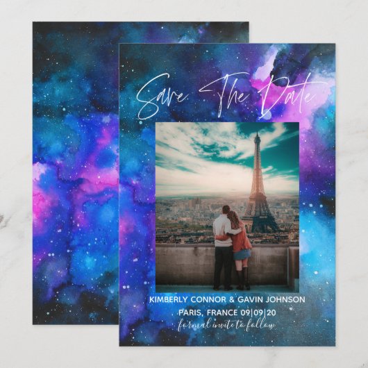 Galaxy Watercolor | Save The Date (Vorne/Hinten)
