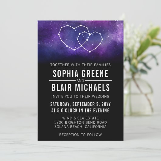 Galaxy Wedding Einladung | Sternbild Herz (Stehend Vorderseite)