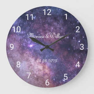 Galaxy Wedding Newlyweds Bride Groom Numbers Große Wanduhr