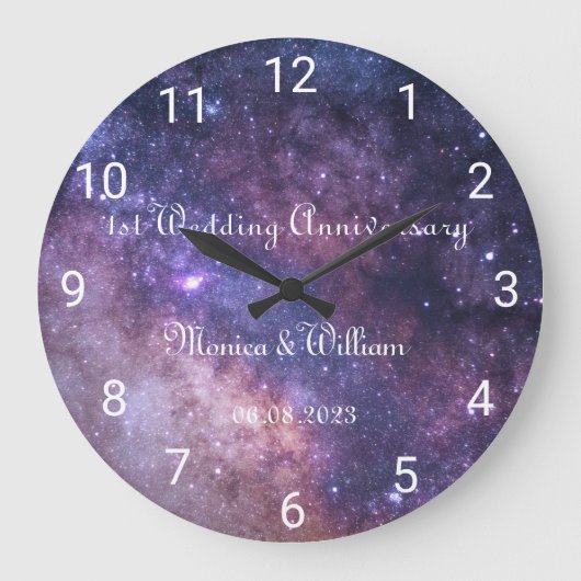 Galaxy Wedding Paper Jubiläum 1. Zahlen Große Wanduhr (Vorderseite)