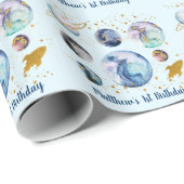 Galaxy Weltraum Blue Gold Geburtstag Geschenkpapier (Rolleneckpunkt)