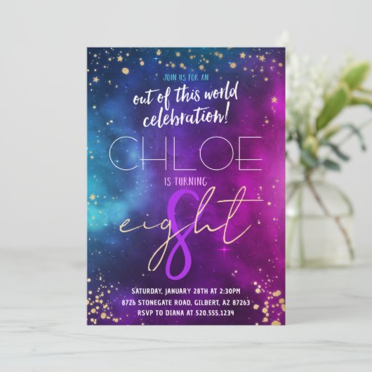 Galaxy Weltraum Einladung zum Geburtstag (Stehend Vorderseite)