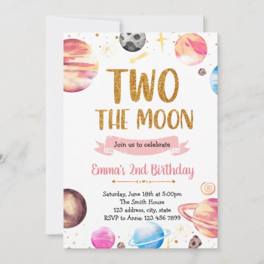 Galaxy Weltraum Mädchen zwei der Mond Einladung (Vorderseite)