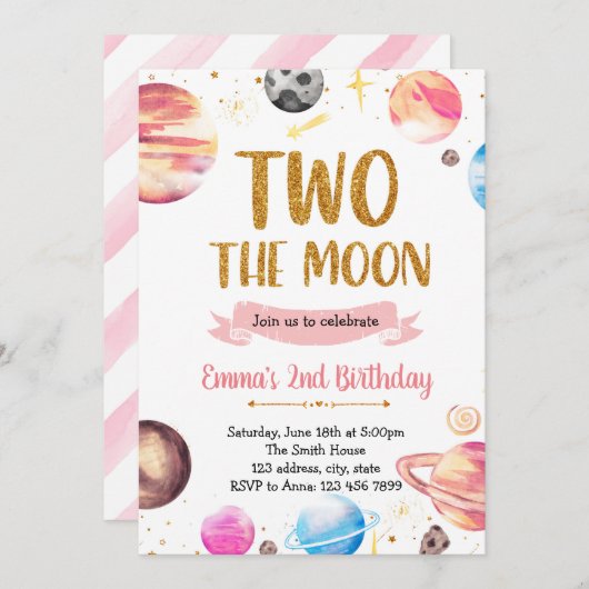 Galaxy Weltraum Mädchen zwei der Mond Einladung (Vorne/Hinten)