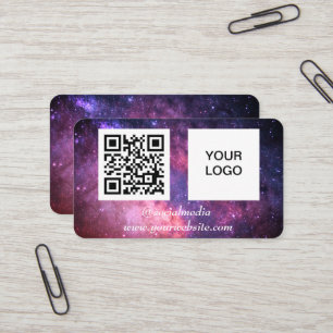 Galaxy Weltraum Social Media QR Code Lila Modern Visitenkarte