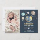 Galaxy Weltraummondsterne 1. Geburtstag Foto Einladung (Vorderseite)