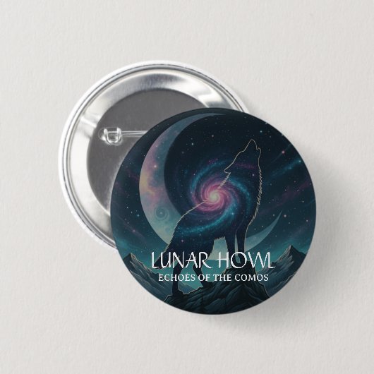Galaxy Wolf Silhouette with Mystical Nebula Moon Button (Vorne & Hinten)