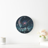 Galaxy Wolf Silhouette with Mystical Nebula Moon - Runde Wanduhr (Zuhause)