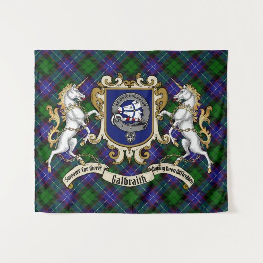 Galbraith Clan Abzeichen & Unicorns w/Tartan Wandteppich (Vorderseite (Horizontal))