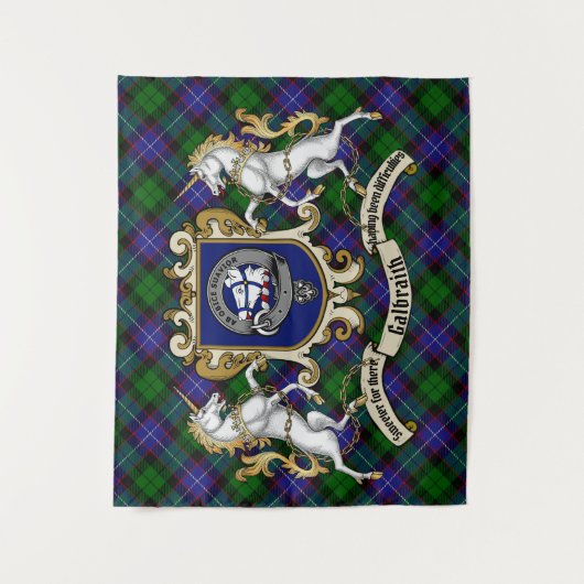 Galbraith Clan Abzeichen & Unicorns w/Tartan Wandteppich (Vorderseite)