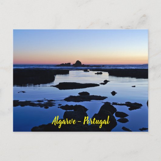 Gale Beach bei Sonnenuntergang in Albufeira, Algar Postkarte (Vorderseite)