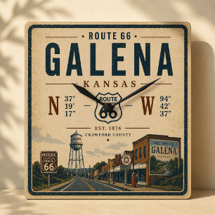 Galena Kansas Americana Highway Erinnerungsstück Quadratische Wanduhr