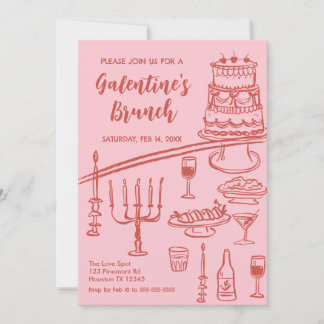 Galentine Brunch red & pink Party Invitation Einladung